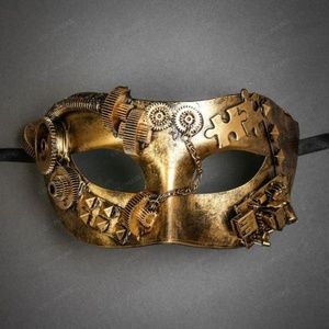 Steampunk Masquerade Half Face Eye Mask - Gold
